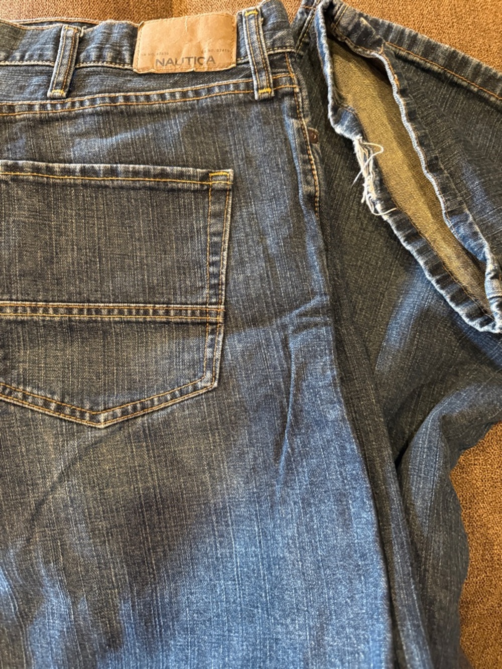Nautica Men's Blue Denim Loose Fit Jeans with Contrast Stitching